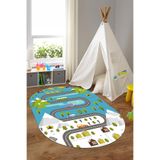 Napolihome Dijital Baskılı Yol Figürlü Yıkanabilir Kaymaz Taban Oval Çocuk Odası Halısı,Turkuaz 40 X 60