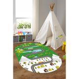Napolihome Dijital Baskılı Yol Figürlü Yıkanabilir Kaymaz Taban Oval Çocuk Odası Halısı,Yeşil 100 X 150