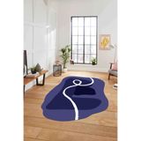 Napolihome Dijital Lazer Kesim Sade Modern Yıkanabilir Kaymaz Taban Yolluk Mutfak Salon Halısı,Mavi 60 X 150