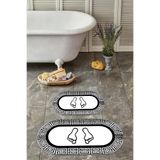 Napolihome Dijital Yıkanabilir Çerçeveli Ayak Baskılı Oval Banyo Paspası Klozet Takımı,Beyaz 60 X 100