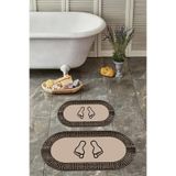 Napolihome Dijital Yıkanabilir Çerçeveli Ayak Baskılı Oval Banyo Paspası Klozet Takımı,Kahverengi 60 X 100