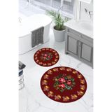 Napolihome Dijital Yıkanabilir Çerçeveli Çiçek Desen Yuvarlak Banyo Paspası Klozet Takımı,Bordo 100 X 100