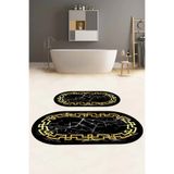 Napolihome Dijital Yıkanabilir Çerçeveli Mermer Model Oval Banyo Paspası Klozet Takımı,Altın 60 X 100