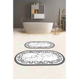Napolihome Dijital Yıkanabilir Çerçeveli Mermer Model Oval Banyo Paspası Klozet Takımı,Gri 60 X 100