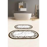 Napolihome Dijital Yıkanabilir Çerçeveli Mermer Model Oval Banyo Paspası Klozet Takımı,Kahverengi 60 X 100