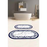 Napolihome Dijital Yıkanabilir Çerçeveli Mermer Model Oval Banyo Paspası Klozet Takımı,Mavi 60 X 100