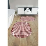 Napolihome Dijital Yıkanabilir Kare Desen Detaylı Oval Banyo Paspası Klozet Takımı,Bordo 60 X 100