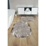 Napolihome Dijital Yıkanabilir Kare Desen Detaylı Oval Banyo Paspası Klozet Takımı,Kahverengi 60 X 100