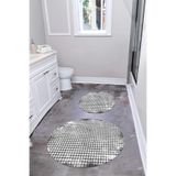 Napolihome Dijital Yıkanabilir Kare Desen Detaylı Yuvarlak Banyo Paspası Klozet Takımı,Gri 100 X 100