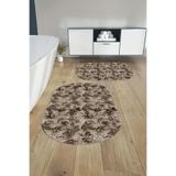 Napolihome Dijital Yıkanabilir Kaymaz Taban Akrilik Desenli Oval Banyo Paspası Klozet Takımı,Kahverengi 60 X 100