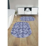 Napolihome Dijital Yıkanabilir Kaymaz Taban Akrilik Desenli Oval Banyo Paspası Klozet Takımı,Lacivert 60 X 100