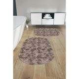 Napolihome Dijital Yıkanabilir Kaymaz Taban Akrilik Desenli Oval Banyo Paspası Klozet Takımı,Vizon 60 X 100