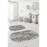 Napolihome Dijital Yıkanabilir Kaymaz Taban Balık Modelli Oval Banyo Paspası Klozet Takımı,Bej 60 X 100
