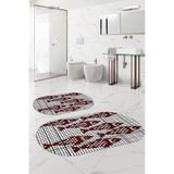 Napolihome Dijital Yıkanabilir Kaymaz Taban Balık Modelli Oval Banyo Paspası Klozet Takımı,Bordo 60 X 100
