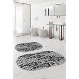 Napolihome Dijital Yıkanabilir Kaymaz Taban Balık Modelli Oval Banyo Paspası Klozet Takımı,Gri 60 X 100