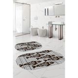 Napolihome Dijital Yıkanabilir Kaymaz Taban Balık Modelli Oval Banyo Paspası Klozet Takımı,Kahverengi 60 X 100