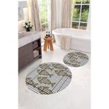 Napolihome Dijital Yıkanabilir Kaymaz Taban Balık Modelli Yuvarlak Banyo Paspası Klozet Takımı,Bej 100 X 100
