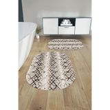 Napolihome Dijital Yıkanabilir Kaymaz Taban Çizgi Desenli Oval Banyo Paspası Klozet Takımı,Kahverengi 60 X 100