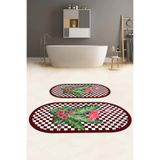 Napolihome Dijital Yıkanabilir Kaymaz Taban Flamingo Desenli Oval Banyo Paspası Klozet Takımı,Kırmızı 60 X 100