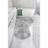 Napolihome Dijital Yıkanabilir Kaymaz Taban Kilim Görünümlü Oval Banyo Paspası Klozet Takımı,Gri 60 X 100