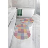 Napolihome Dijital Yıkanabilir Kaymaz Taban Kilim Görünümlü Oval Banyo Paspası Klozet Takımı,Renkli 60 X 100
