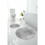 Napolihome Dijital Yıkanabilir Kaymaz Taban Kilim Görünümlü Yuvarlak Banyo Paspası Klozet Takımı,Gri 100 X 100