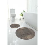 Napolihome Dijital Yıkanabilir Kaymaz Taban Kilim Görünümlü Yuvarlak Banyo Paspası Klozet Takımı,Kahverengi 100 X 100