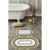 Napolihome Dijital Yıkanabilir Kaymaz Taban Klasik Model Oval Banyo Paspası Klozet Takımı,Gold 60 X 100