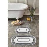 Napolihome Dijital Yıkanabilir Kaymaz Taban Klasik Model Oval Banyo Paspası Klozet Takımı,Gri 60 X 100 KLOZET-O-53