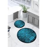 Napolihome Dijital Yıkanabilir Kaymaz Taban Klasik Model Yuvarlak Banyo Paspası Klozet Takımı,Turkuaz 100 X 100 KLOZET-Y-94