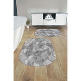 Napolihome Dijital Yıkanabilir Kaymaz Taban Kupa Desenli Oval Banyo Paspası Klozet Takımı,Gri 60 X 100
