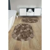 Napolihome Dijital Yıkanabilir Kaymaz Taban Kupa Desenli Oval Banyo Paspası Klozet Takımı,Kahverengi 60 X 100