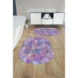 Napolihome Dijital Yıkanabilir Kaymaz Taban Kupa Desenli Oval Banyo Paspası Klozet Takımı,Renkli 60 X 100