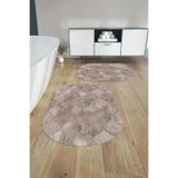 Napolihome Dijital Yıkanabilir Kaymaz Taban Kupa Desenli Oval Banyo Paspası Klozet Takımı,Vizon 60 X 100