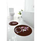 Napolihome Dijital Yıkanabilir Kaymaz Taban Kuş Tüyü Desenli Yuvarlak Banyo Paspası Klozet Takımı,Kahverengi 100 X 100