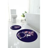 Napolihome Dijital Yıkanabilir Kaymaz Taban Kuş Tüyü Desenli Yuvarlak Banyo Paspası Klozet Takımı,Mor 100 X 100