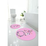 Napolihome Dijital Yıkanabilir Kaymaz Taban Kuş Tüyü Desenli Yuvarlak Banyo Paspası Klozet Takımı,Pembe 100 X 100