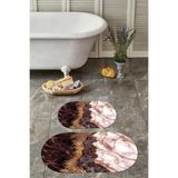 Napolihome Dijital Yıkanabilir Kaymaz Taban Mermer Model Oval Banyo Paspası Klozet Takımı,Bordo 60 X 100