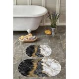 Napolihome Dijital Yıkanabilir Kaymaz Taban Mermer Model Oval Banyo Paspası Klozet Takımı,Gri 60 X 100