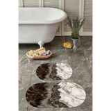 Napolihome Dijital Yıkanabilir Kaymaz Taban Mermer Model Oval Banyo Paspası Klozet Takımı,Kahverengi 60 X 100