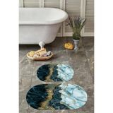 Napolihome Dijital Yıkanabilir Kaymaz Taban Mermer Model Oval Banyo Paspası Klozet Takımı,Mavi 60 X 100