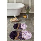 Napolihome Dijital Yıkanabilir Kaymaz Taban Mermer Model Oval Banyo Paspası Klozet Takımı,Mor 60 X 100