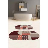 Napolihome Dijital Yıkanabilir Kaymaz Taban Modern Desen Oval Banyo Paspası Klozet Takımı,Bordo 60 X 100
