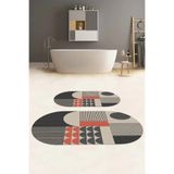 Napolihome Dijital Yıkanabilir Kaymaz Taban Modern Desen Oval Banyo Paspası Klozet Takımı,Gri 60 X 100