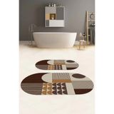 Napolihome Dijital Yıkanabilir Kaymaz Taban Modern Desen Oval Banyo Paspası Klozet Takımı,Kahverengi 60 X 100