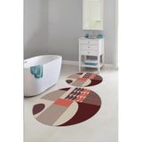 Napolihome Dijital Yıkanabilir Kaymaz Taban Modern Desen Yuvarlak Banyo Paspası Klozet Takımı,Bordo 100 X 100