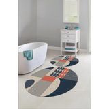 Napolihome Dijital Yıkanabilir Kaymaz Taban Modern Desen Yuvarlak Banyo Paspası Klozet Takımı,Lacivert 100 X 100