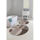 Napolihome Dijital Yıkanabilir Kaymaz Taban Modern Desen Yuvarlak Banyo Paspası Klozet Takımı,Vizon 100 X 100