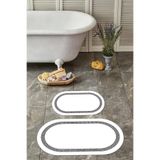 Napolihome Dijital Yıkanabilir Kaymaz Taban Sade Çerçeveli Oval Banyo Paspası Klozet Takımı,Beyaz 60 X 100