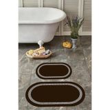 Napolihome Dijital Yıkanabilir Kaymaz Taban Sade Çerçeveli Oval Banyo Paspası Klozet Takımı,Kahverengi 60 X 100